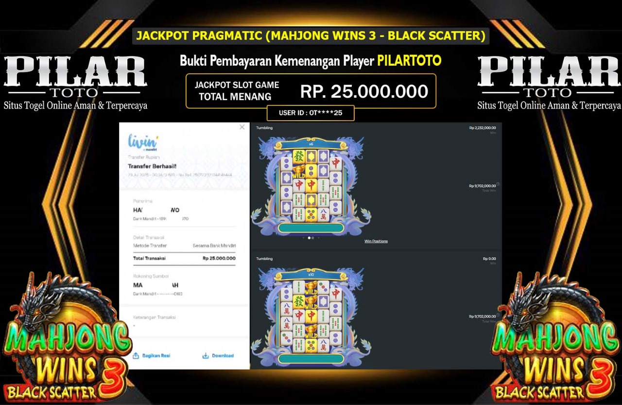 PILARTOTO JACKPOT PRAGMATIC MAHJONG WINS 3 - BLACK SCATTER Rp.25.000.000,- LUNAS