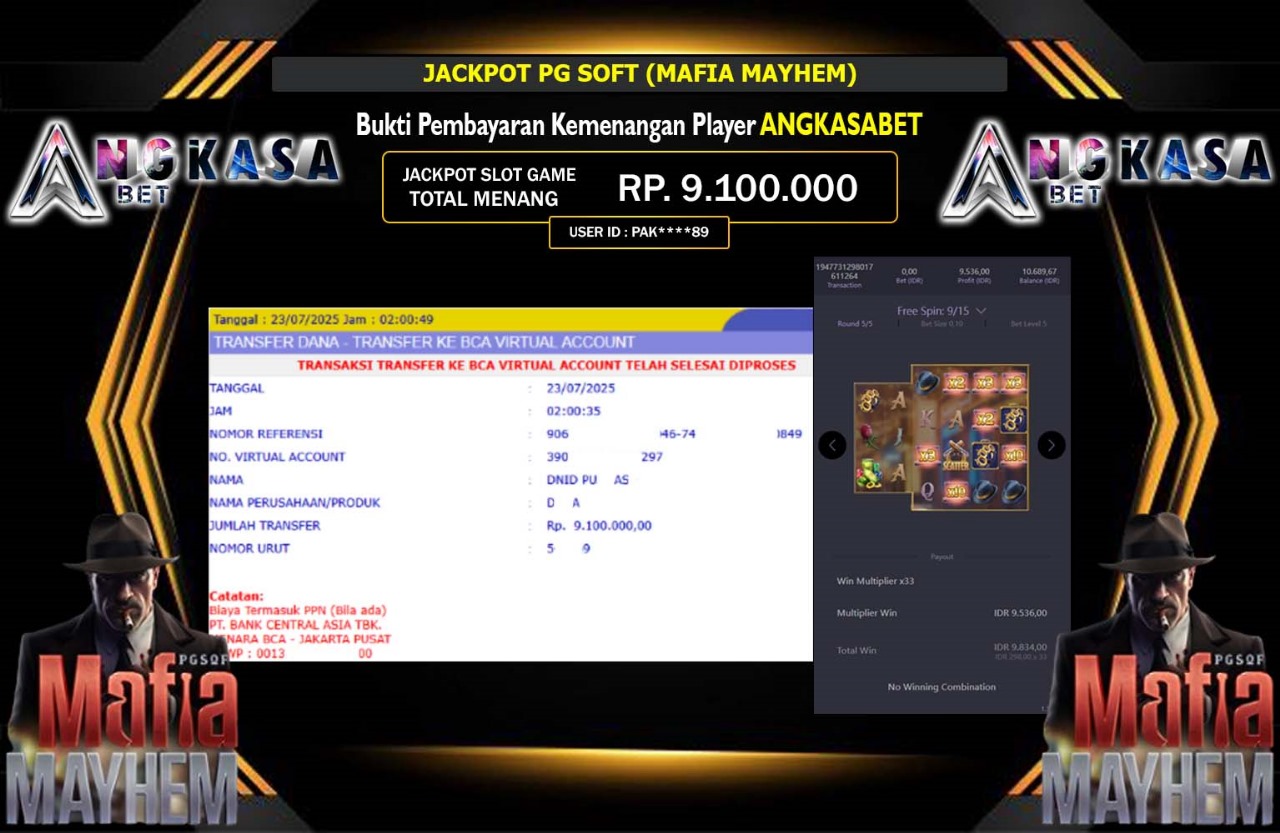 ANGKASABET JACKPOT PG SOFT MAFIA MAYHEM Rp.9.100.000,- LUNAS