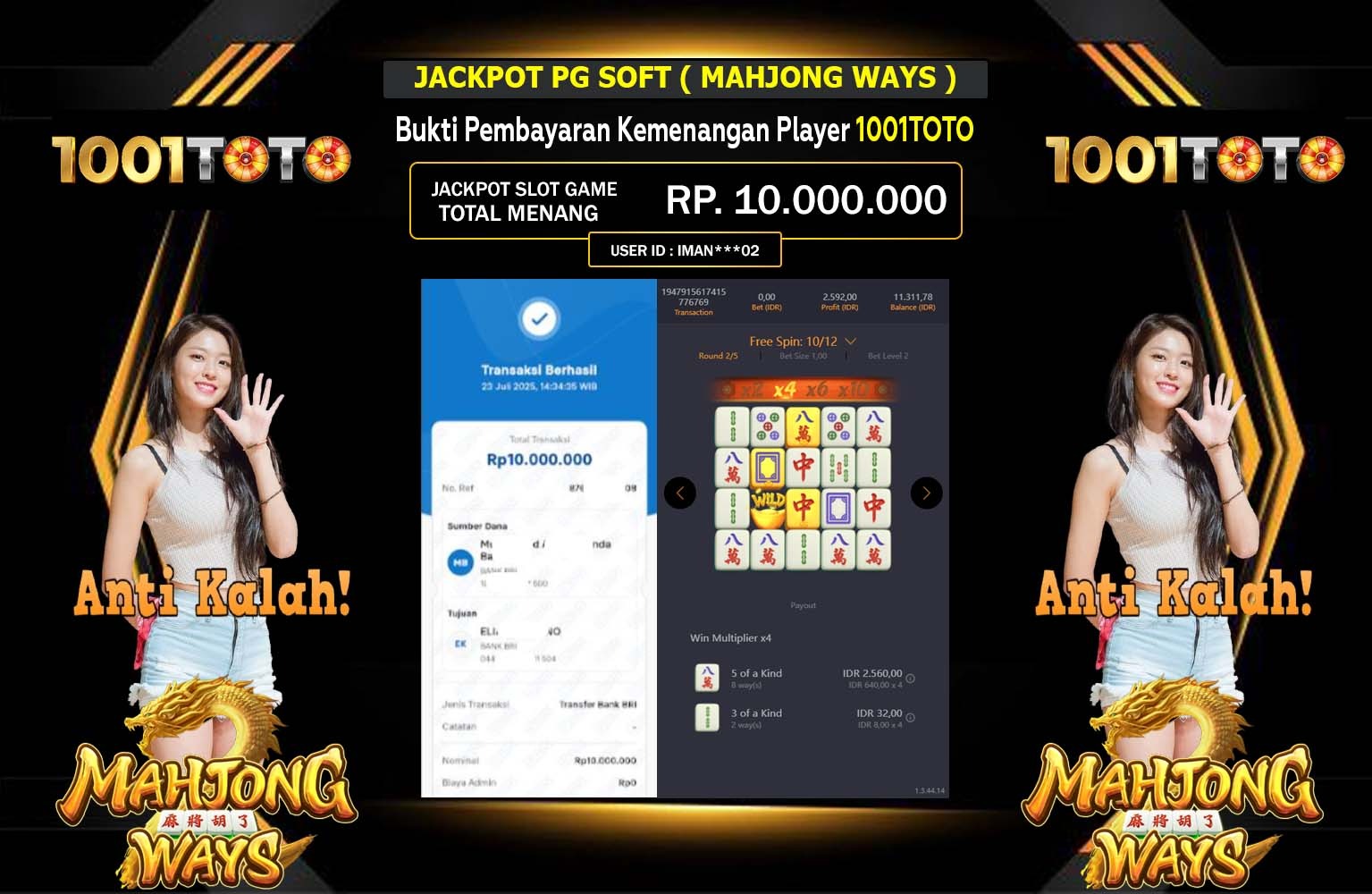 1001TOTO JACKPOT PG SOFT MAHJONG WAYS Rp.10.000.000,- LUNAS