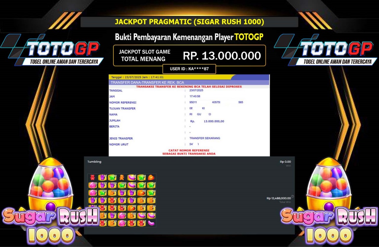 TOTOGP JACKPOT PRAGMATIC SUGAR RUSH 1000 Rp.13.000.000,- LUNAS