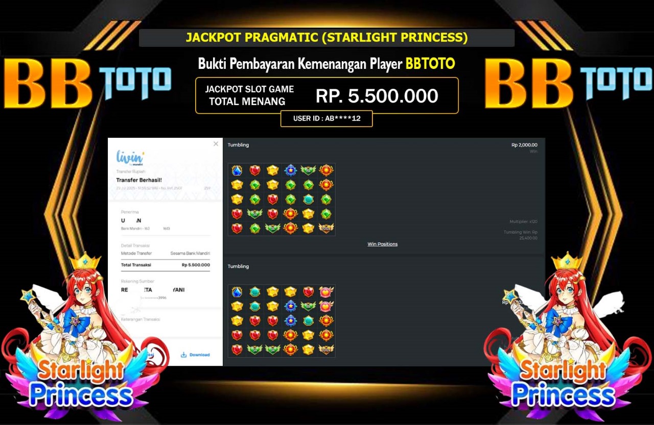 BBTOTO JACKPOT PRAGMATIC STARLIGHT PRINCESS Rp.5.500.000,- LUNAS
