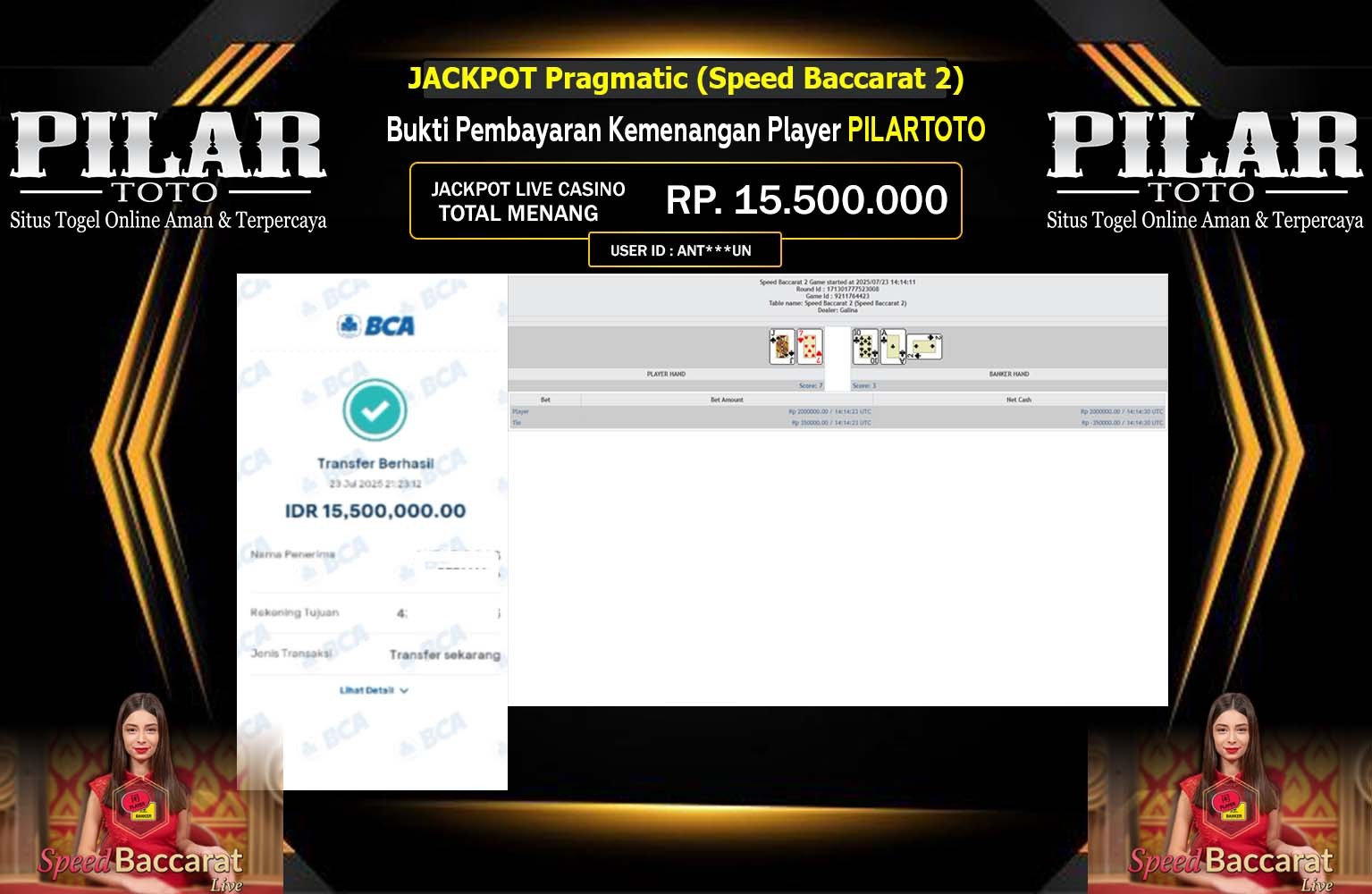 PILARTOTO JACKPOT SPEED BACCARAT Rp.15.500.000,- LUNAS