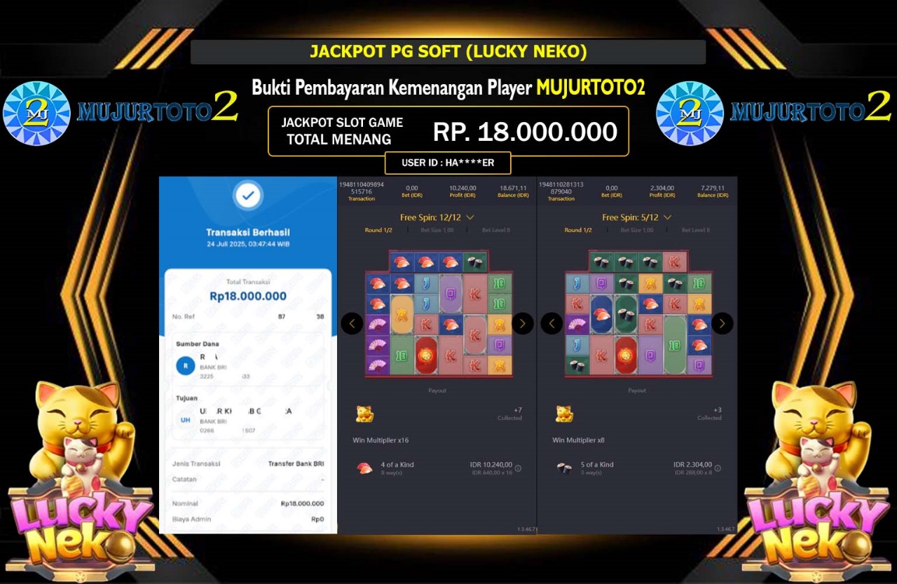 MUJURTOTO2 JACKPOT PG SOFT LUCKY NEKO Rp.18.000.000,- LUNAS