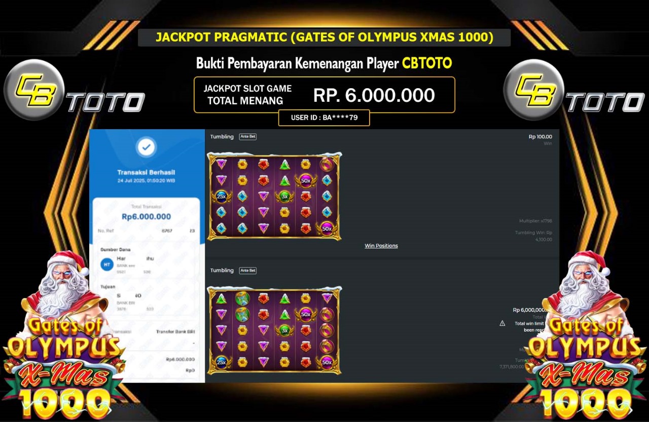 CBTOTO JACKPOT GATES OF OLYMPUS XMAS 1000 Rp.6.000.000,- LUNAS