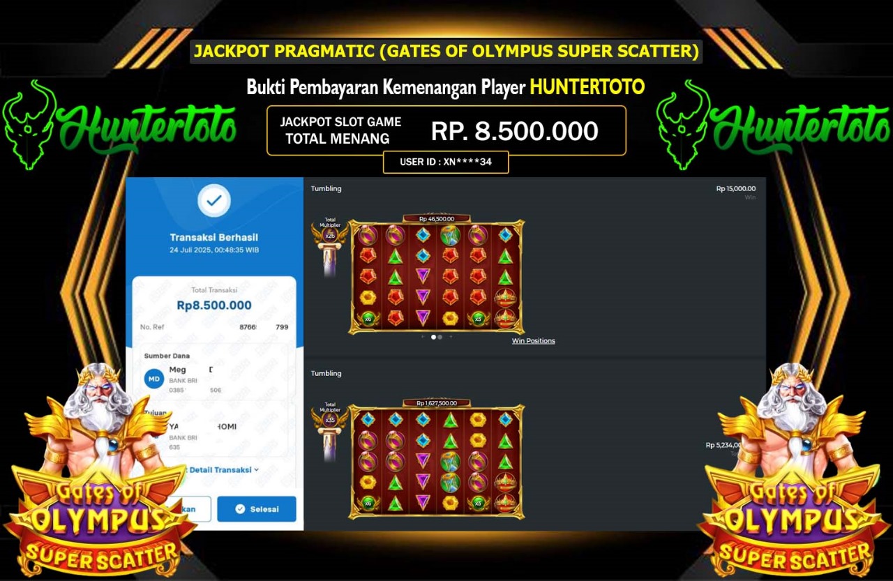 HUNTERTOTO JACKPOT PRAGMATIC GATES OF OLYMPUS SUPER SCATTER Rp.8.500.000,- LUNAS