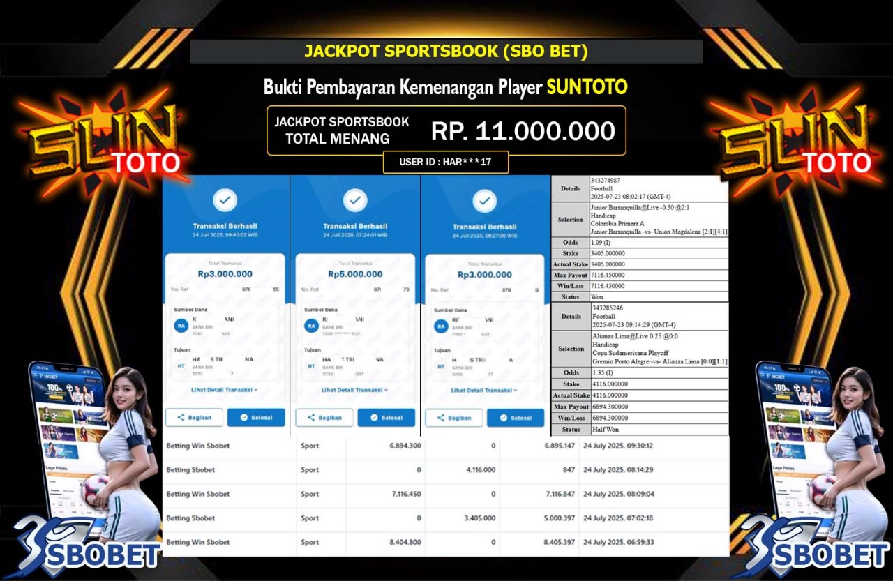 SUNTOTO JACKPOT SPORTSBOOK SBOBET Rp.11.000.000,- LUNAS