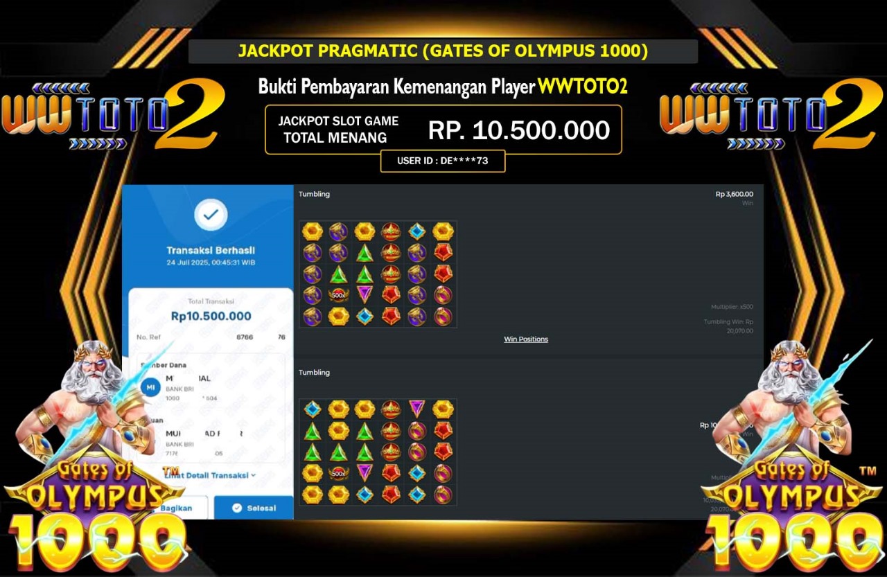 WWTOTO2 JACKPOT PRAGMATIC GATES OF OLYMPUS 1000 Rp.10.500.000,- LUNAS