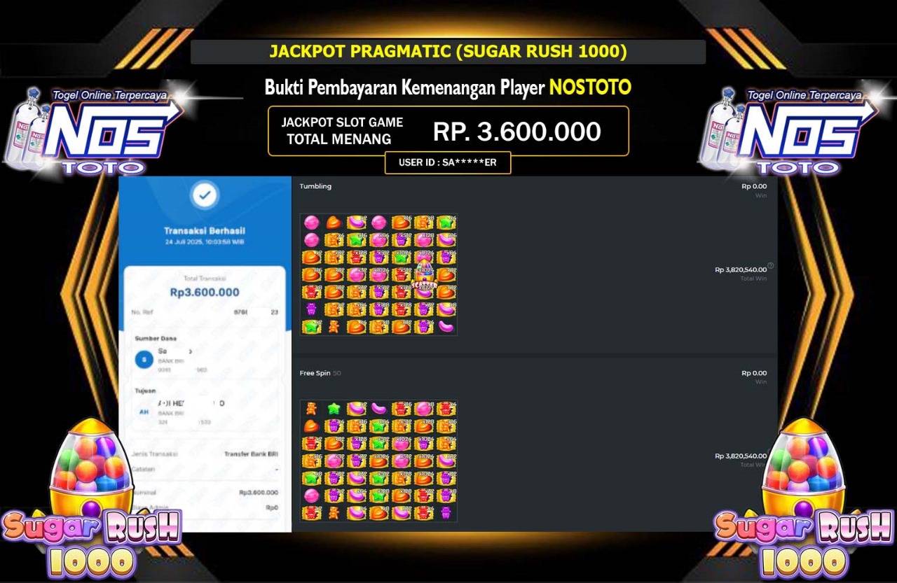 NOSTOTO JACKPOT PRAGMATIC SUGAR RUSH 1000 Rp.3.600.000,- LUNAS