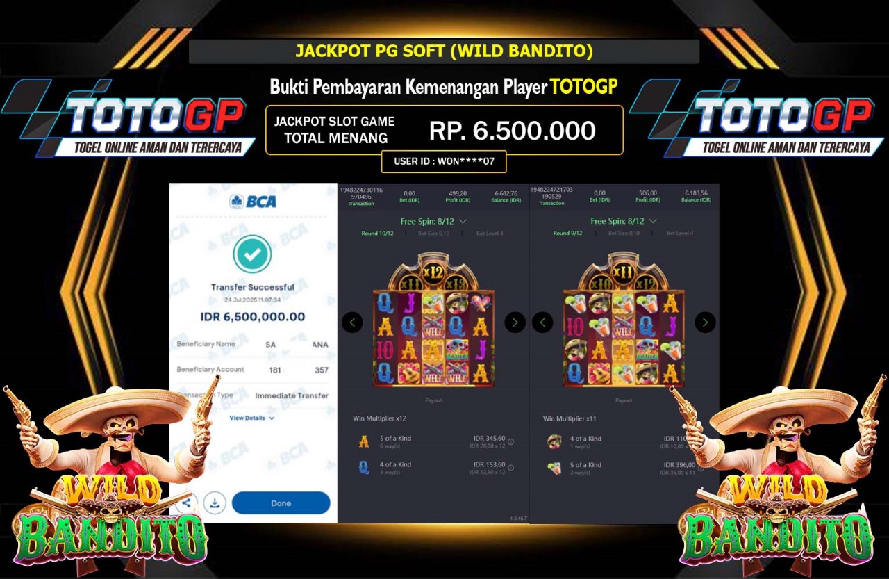 TOTOGP JACKPOT PG SOFT WILD BANDITO Rp.6.500.000,- LUNAS
