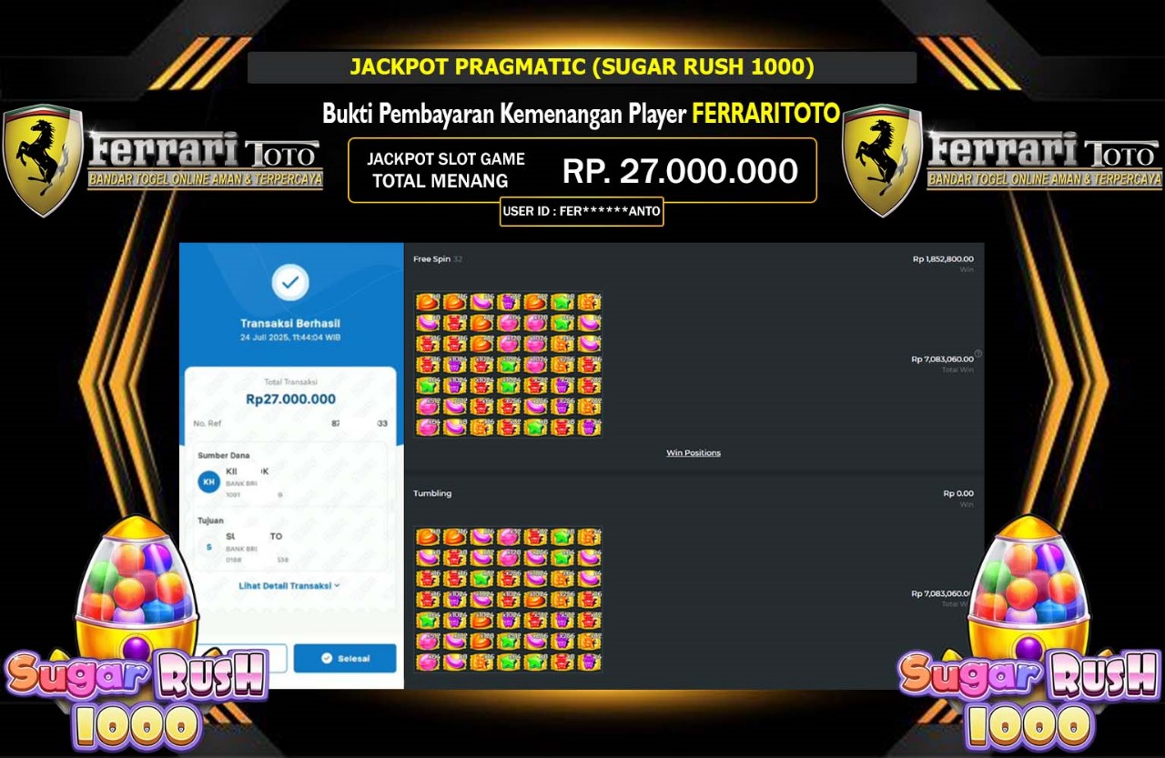 FERRARITOTO JACKPOT PRAGMATIC SUGAR RUSH 1000 Rp.27.000.000,- LUNAS