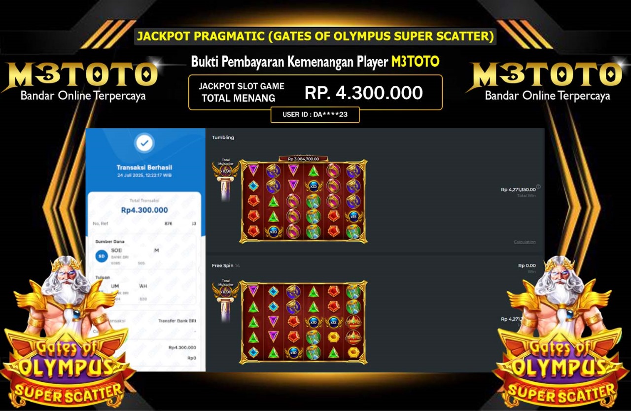 M3TOTO JACKPOT PRAGMATIC GATES OF OLYMPUS SUPER SCATTER Rp.4.300.000,- LUNAS