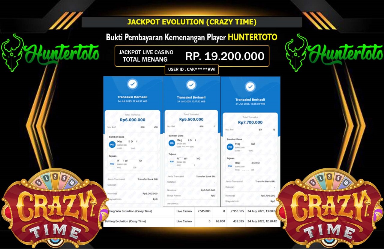 HUNTERTOTO JACKPOT EVOLUTION CRAZY TIME Rp.19.200.000,- LUNAS