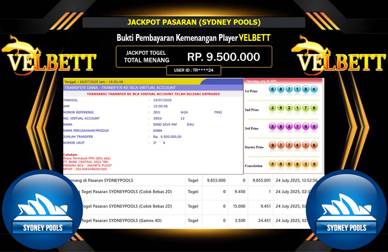 VELBETT JACKPOT PASARAN SYDNEY POOLS Rp.9.500.000,- LUNAS