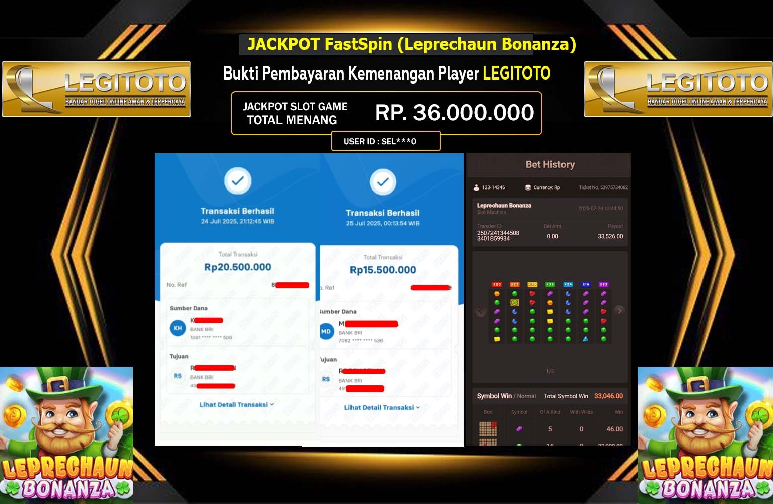 LEGITOTO JACKPOT FASTSPIN LEPRECHAUN BONANZA Rp.36.000.000,- LUNAS