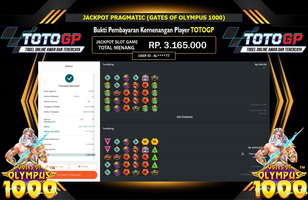 TOTOGP JACKPOT PRAGMATIC (GATES OF OLYMPUS 1000) Rp.3.165.000,- LUNAS