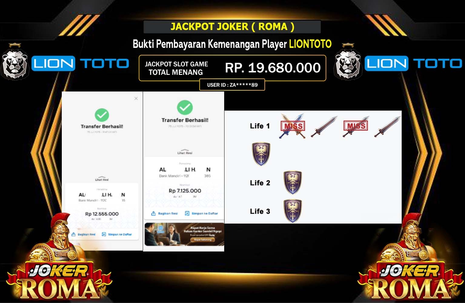 LIONTOTO JACKPOT JOKER (ROMA)  Rp.19.680.000,- LUNAS