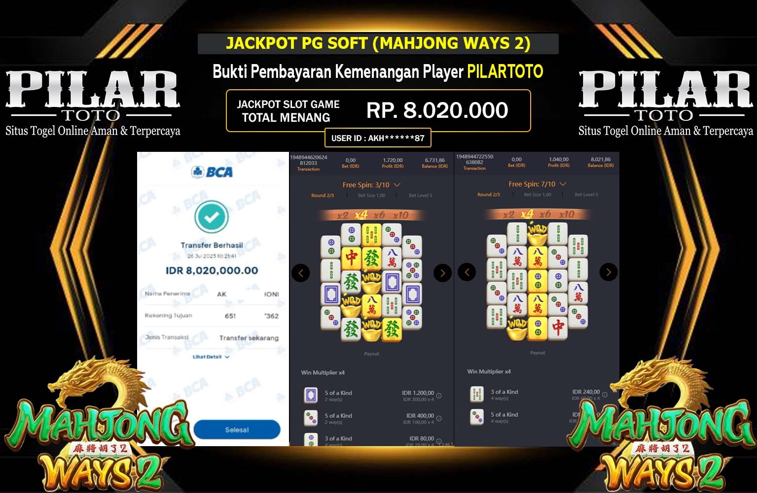 PILARTOTO JACKPOT PG SOFT (MAHJONG WAYS 2) Rp.8.020.000,- LUNAS