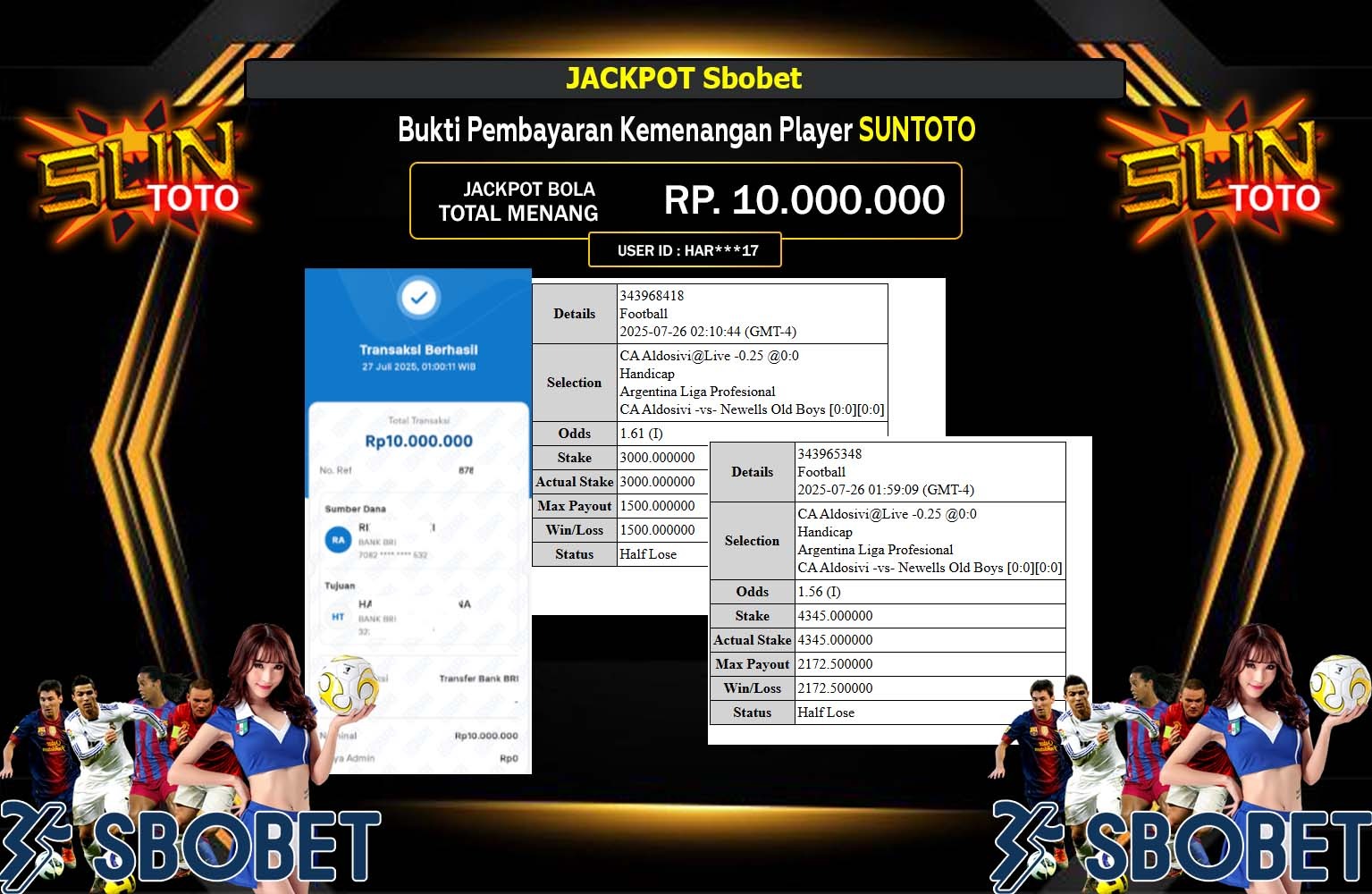 SUNTOTO JACKPOT SPORTSBOOK Rp.10.000.000,- LUNAS