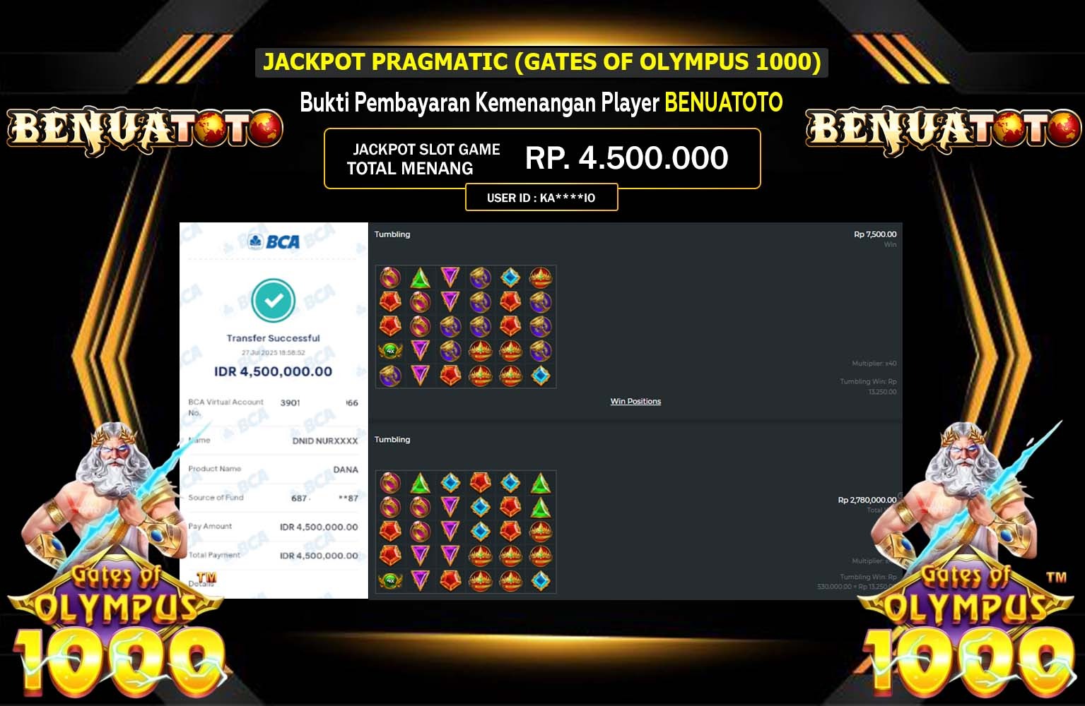 BENUATOTO JACKPOT PRAGMATIC (GATES OF OLYMPUS 1000) Rp.4.000.000,- LUNAS