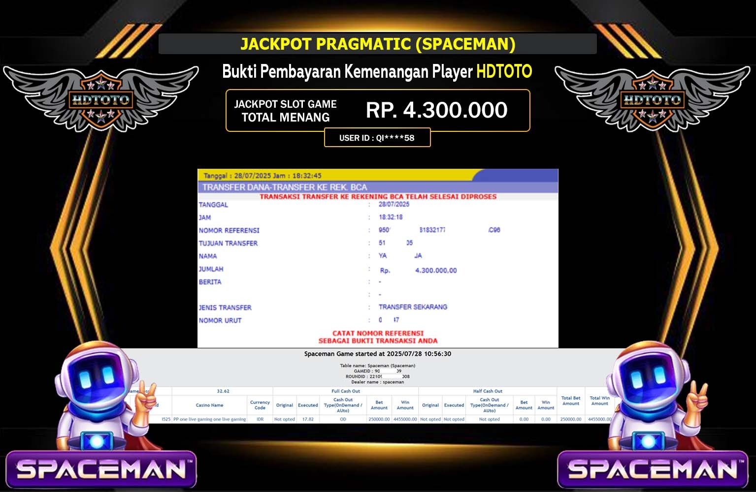 HDTOTO JACKPOT PRAGMATIC (SPACEMAN) Rp.4.300.000,- LUNAS