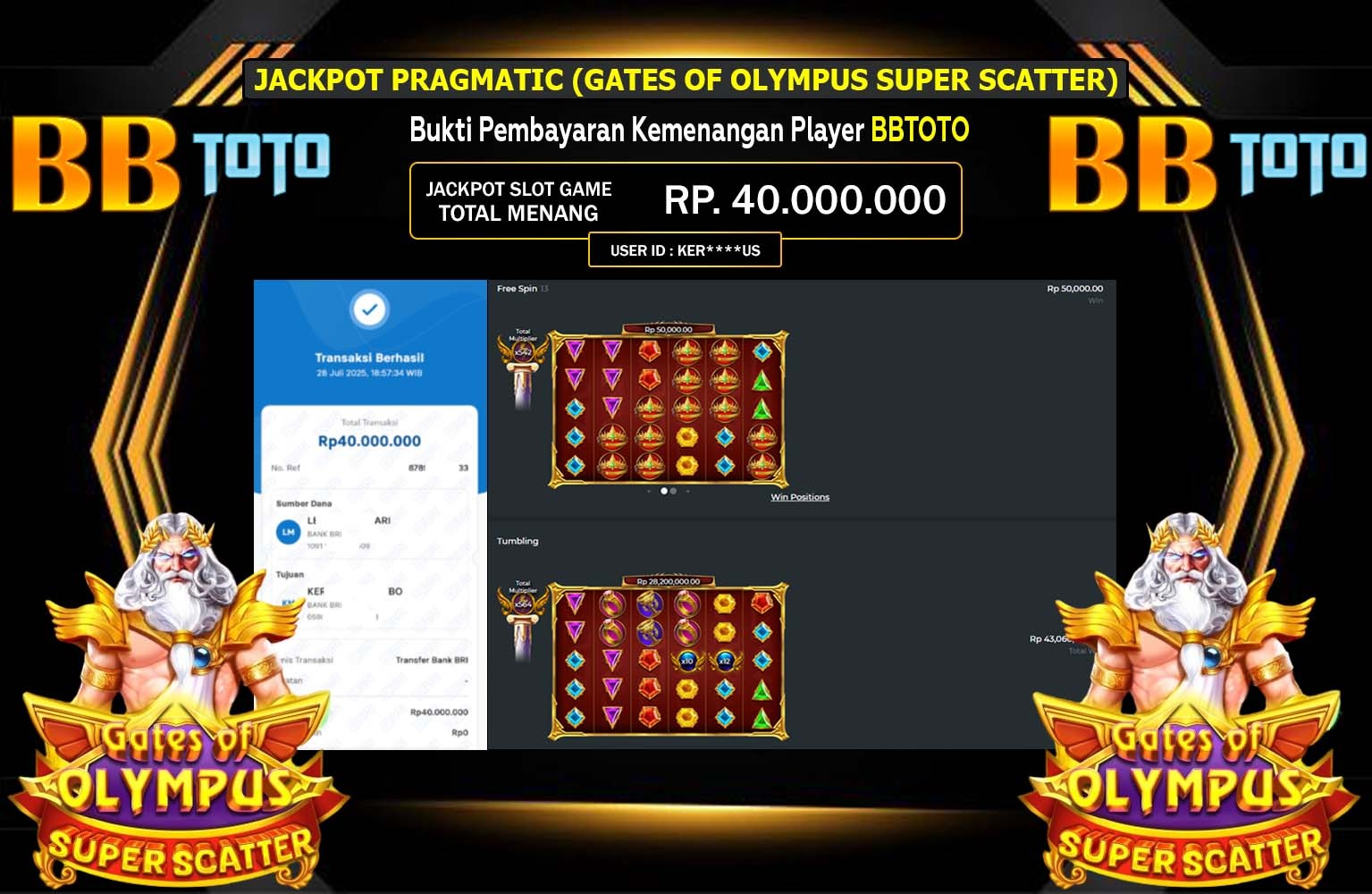 BBTOTO JACKPOT PRAGMATIC (GATES OF OLYMPUS SUPER SCATTER) Rp.40.000.000,- LUNAS