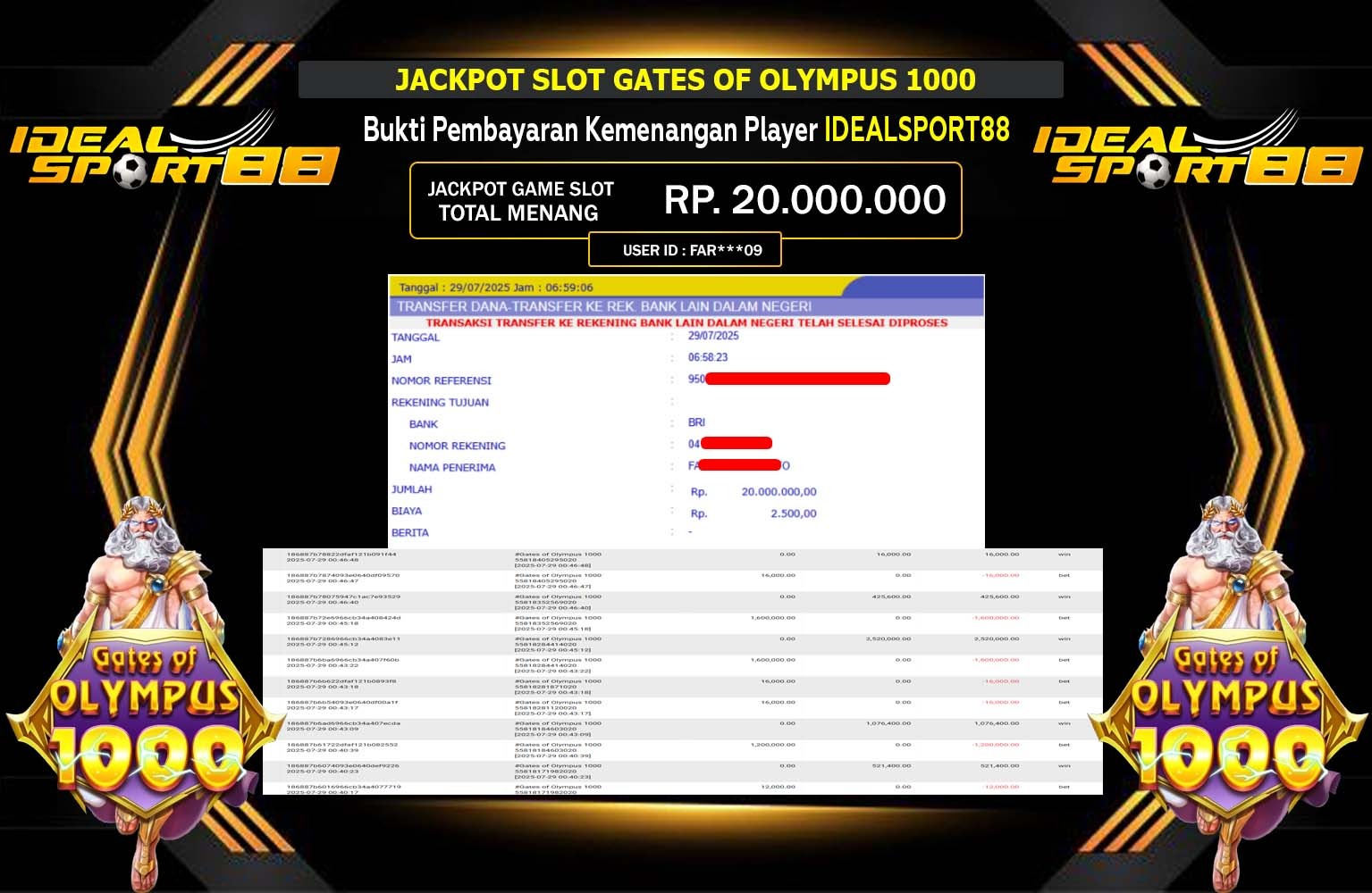 IDEALSPORT88 JACKPOT SLOT GATES OF OLYMPUS 1000 Rp.20.000.000,- LUNAS