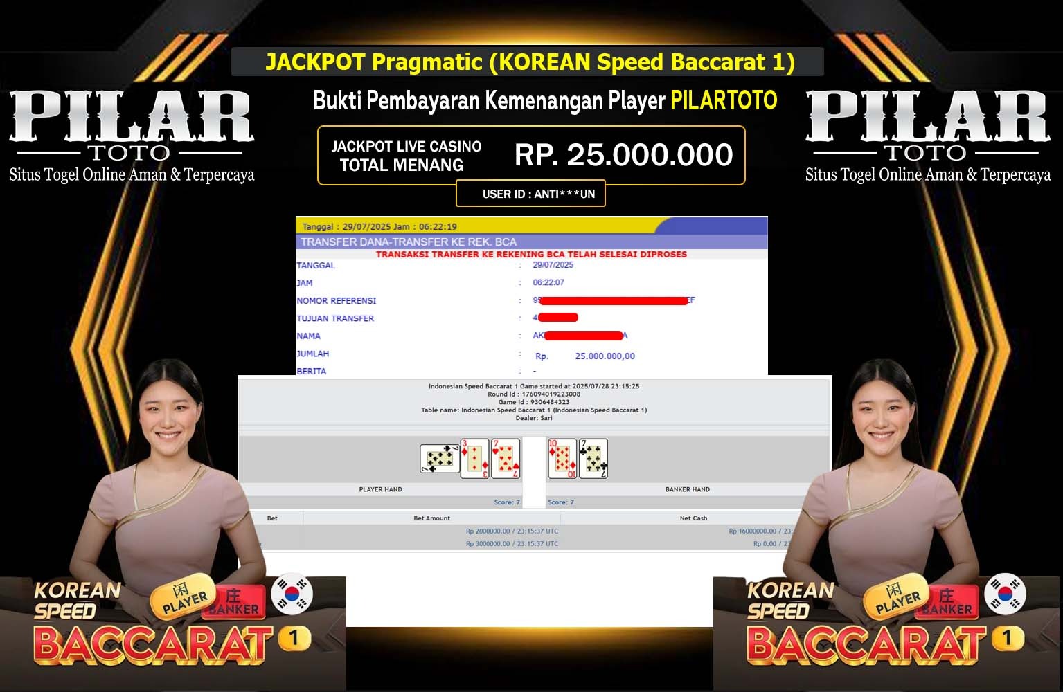PILARTOTO JACKPOT SPEED BACCARAT Rp.25.000.000,- LUNAS