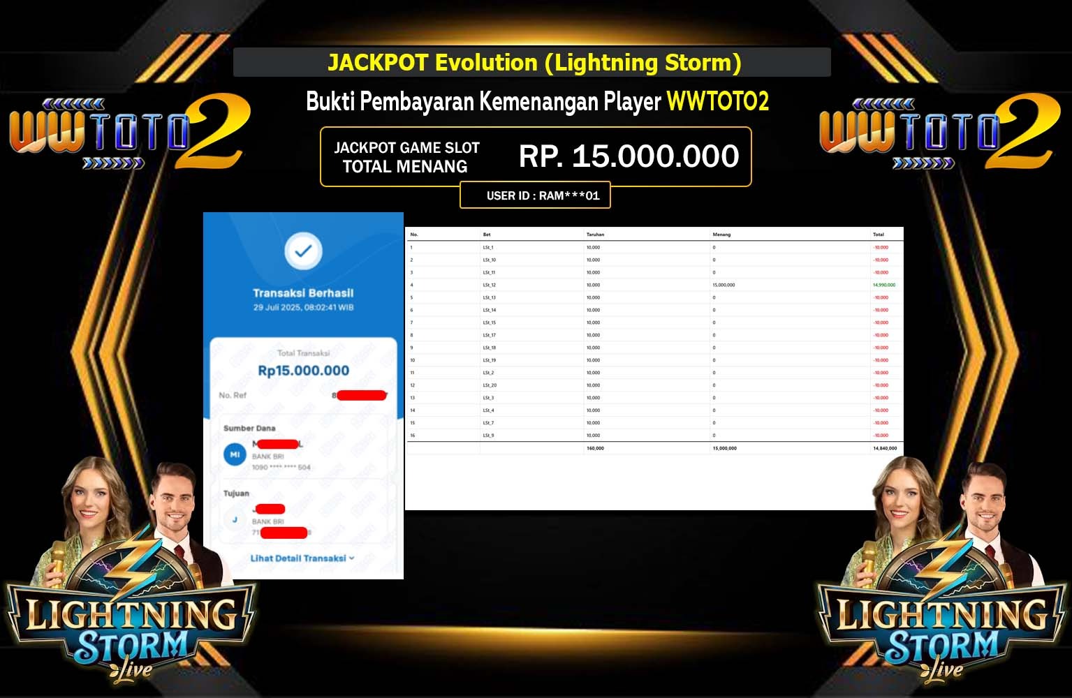 WWTOTO2 JACKPOT Evolution (Lightning Storm) Rp.15.000.000,- LUNAS