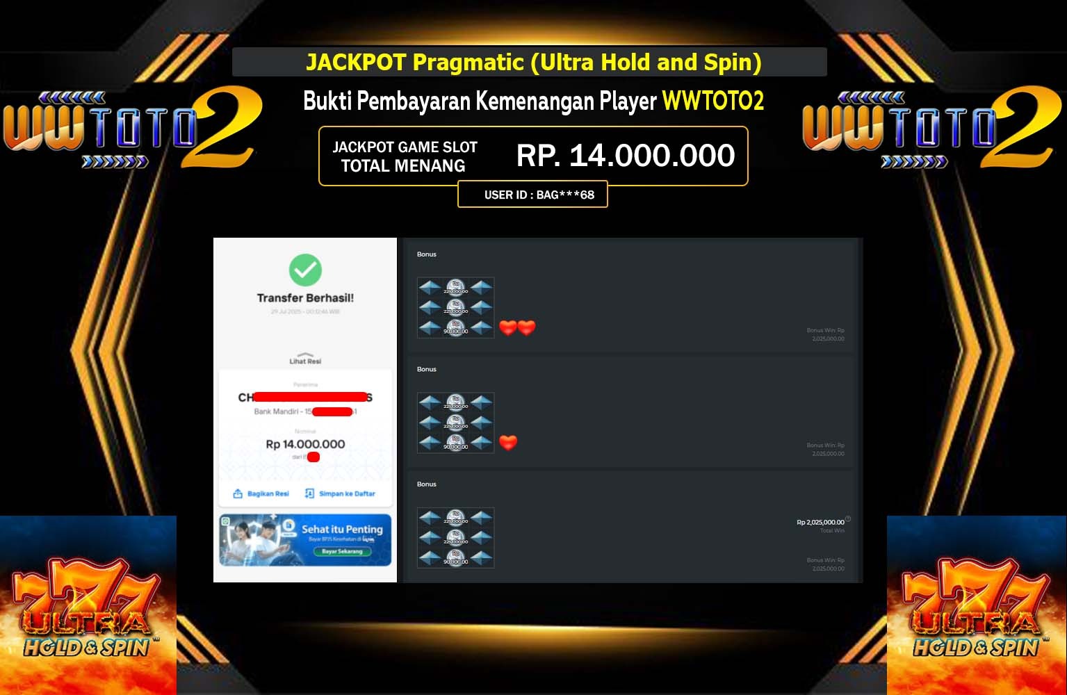 WWTOTO2 JACKPOT Pragmatic (Ultra Hold and Spin) Rp.14.000.000,- LUNAS