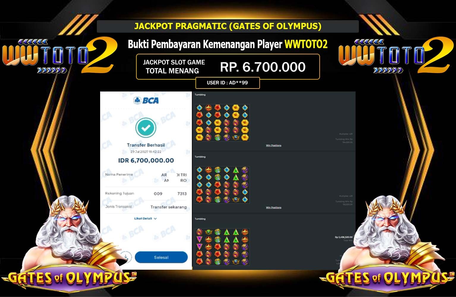 WWTOTO2 JACKPOT PRAGMATIC (GATES OF OLYMPUS) Rp.6.700.000,- LUNAS