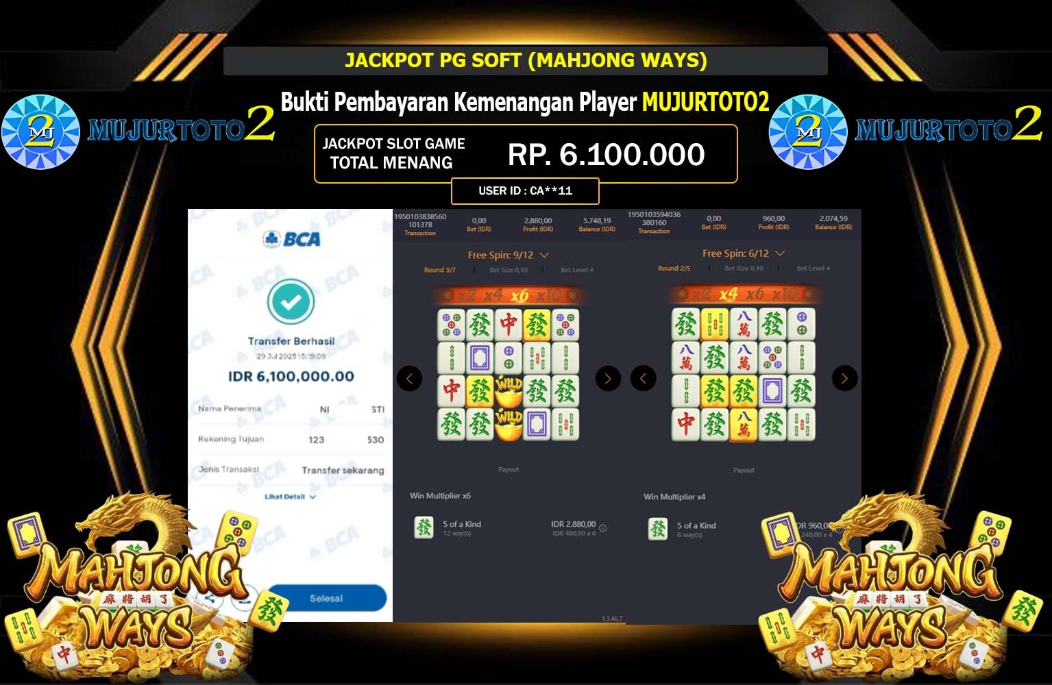 MUJURTOTO2 JACKPOT PG SOFT (MAHJONG WAYS) Rp.6.100.000,- LUNAS