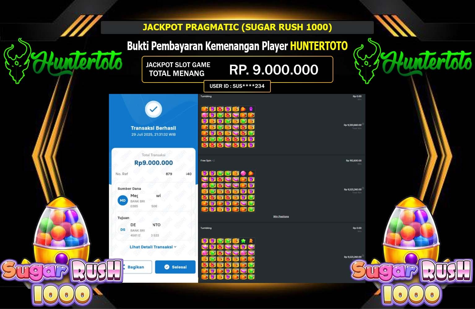 HUNTERTOTO JACKPOT PRAGMATIC (SUGAR RUSH 1000) Rp.9.000.000,- LUNAS