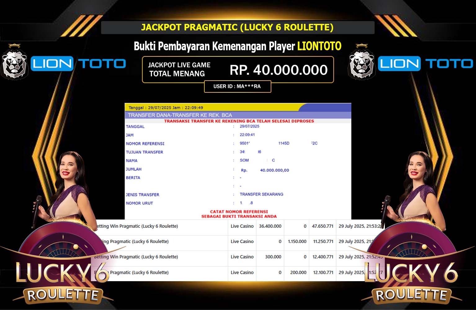 LIONTOTO JACKPOT PRAGMATIC (LUCKY 6 ROULETTE) Rp.40.000.000,- LUNAS