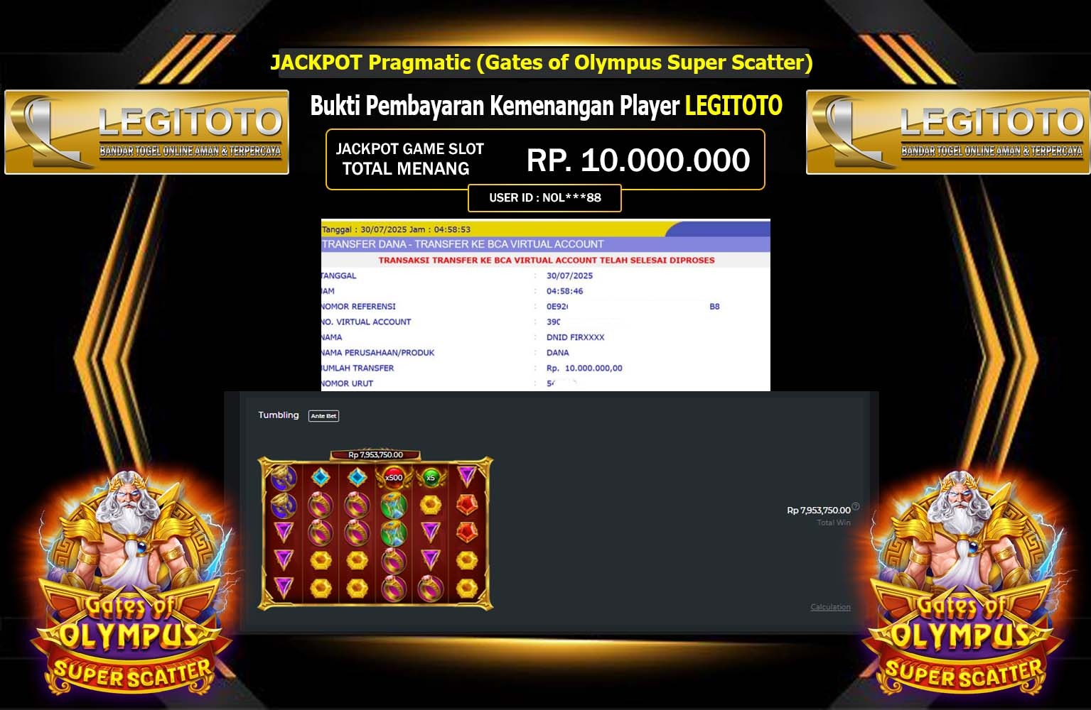 LEGITOTO JACKPOT PRAGMATIC (GATES OF OLYMPUS SUPER SCATTER) Rp.10.000.000,- LUNAS