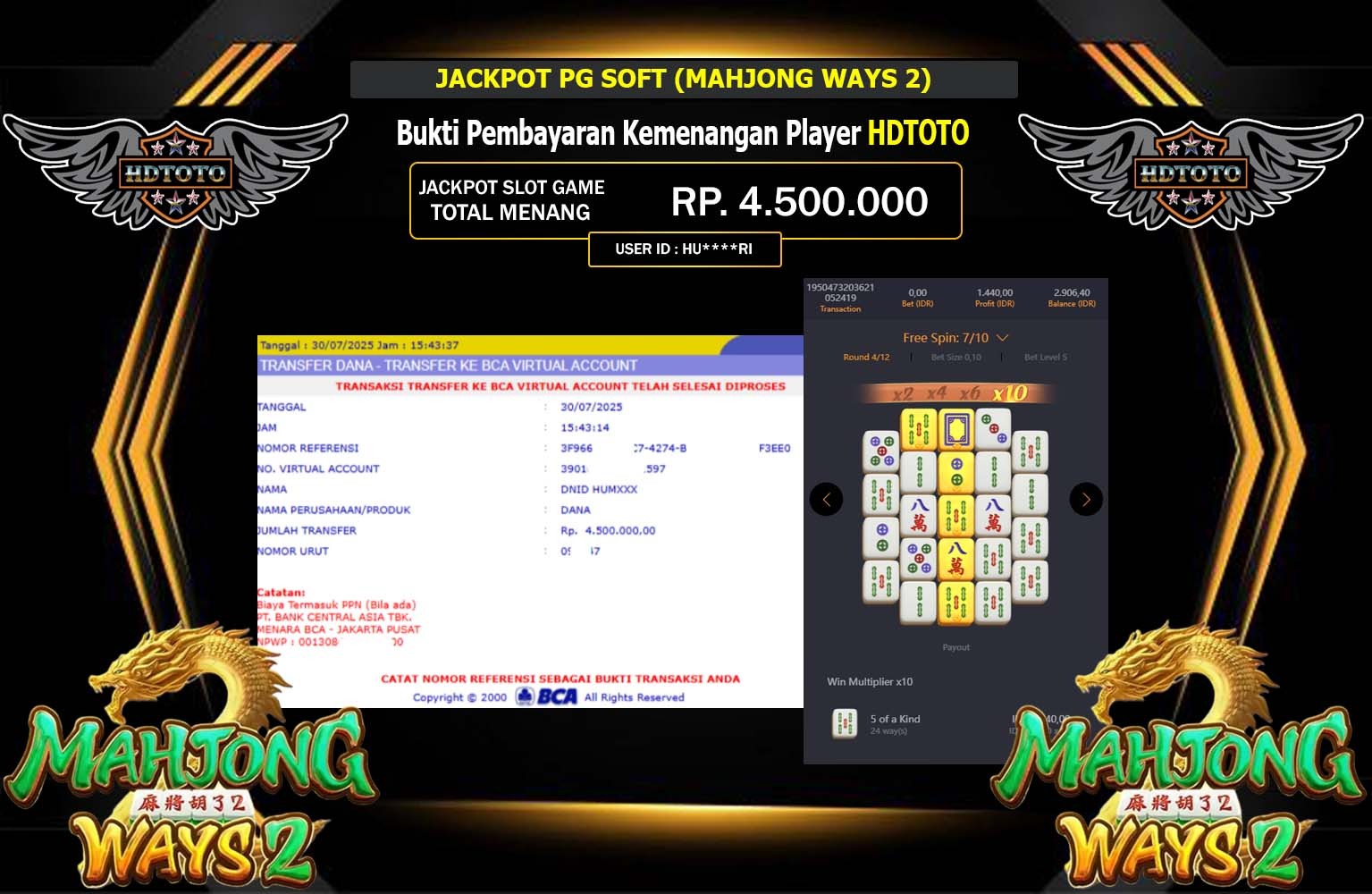 HDTOTO JACKPOT PG SOFT (MAHJONG WAYS 2) Rp.4.500.000,- LUNAS