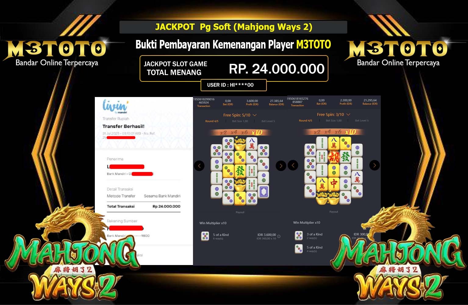 M3TOTO JACKPOT PG SOFT MAHJONG WAYS 2 Rp.24.000.000,- LUNAS