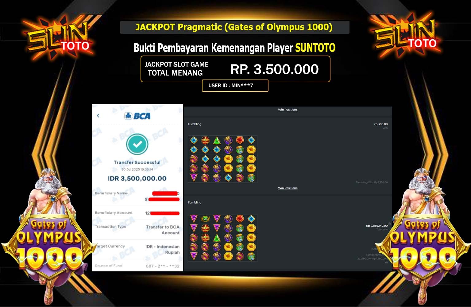 SUNTOTO JACKPOT PRAGMATIC (GATES OF OLYMPUS 1000) Rp.3.500.000,- LUNAS