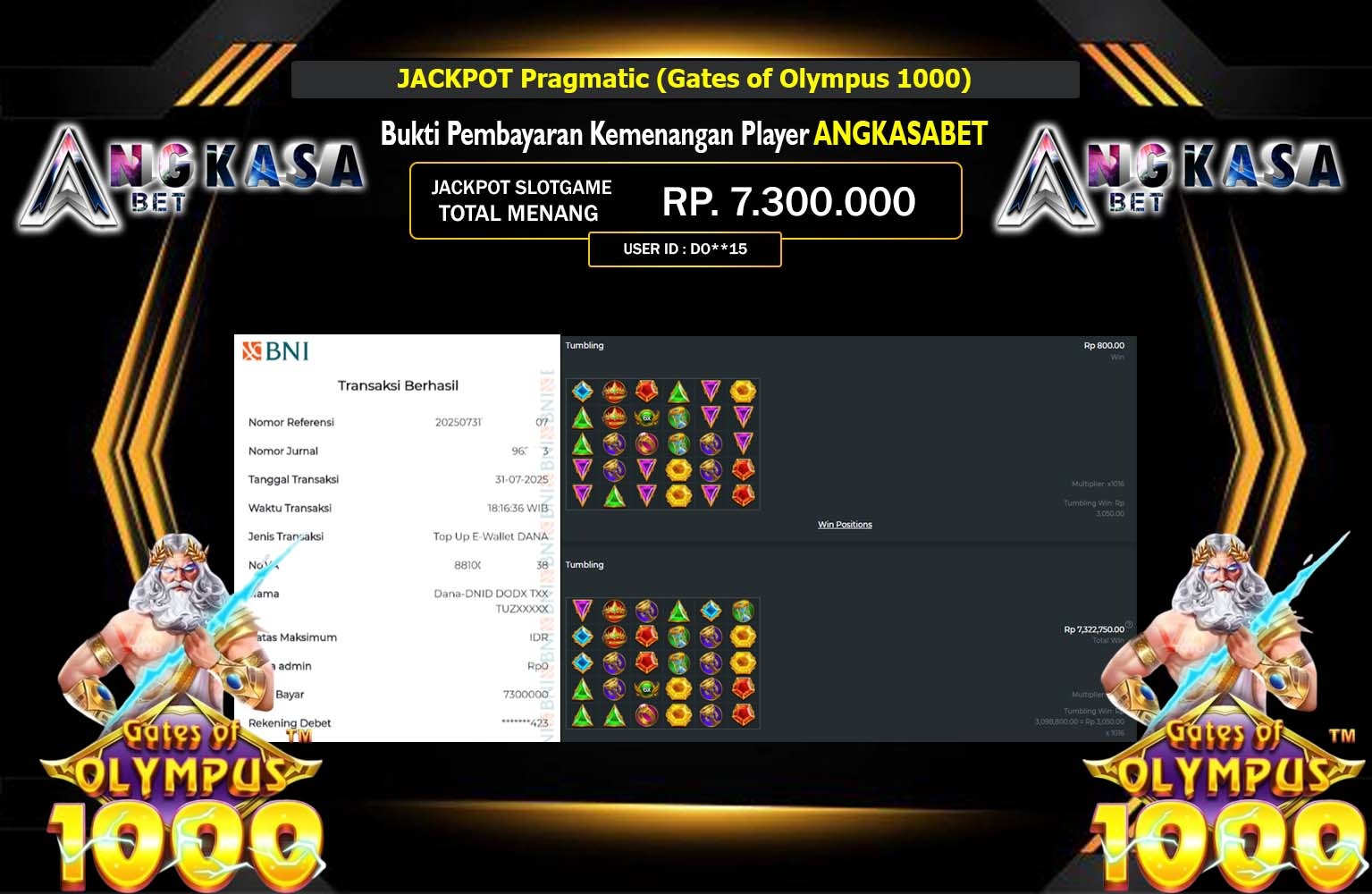 ANGKASABET JACKPOT PRAGMATIC GATES OF OLYMPUS 1000 Rp.7.300.000,- LUNAS
