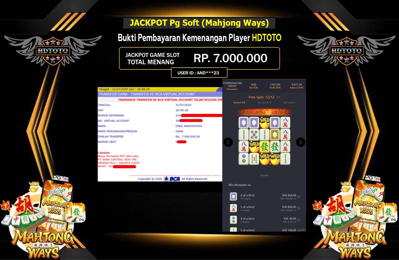 HDTOTO JACKPOT PG SOFT MAHJONG WAYS Rp.7.000.000,- LUNAS