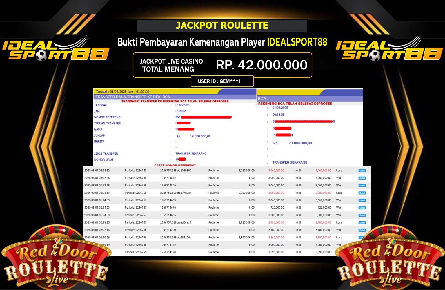 IDEALSPORT88 JACKPOT GAME ROULETTE Rp.10.000.000,- LUNAS