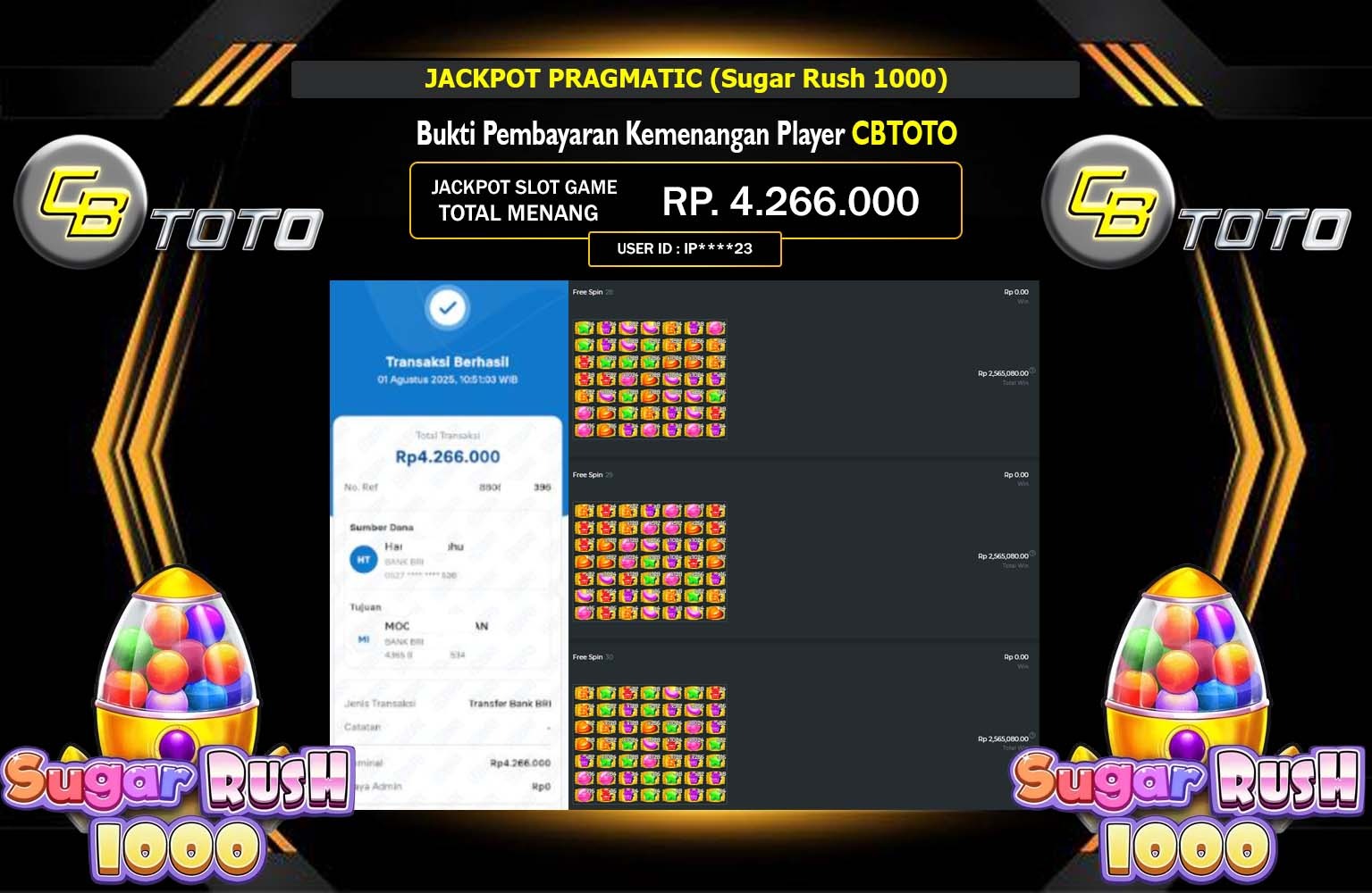 CBTOTO JACKPOT PRAGMATIC SUGAR RUSH 1000 Rp.4.266.000,- LUNAS