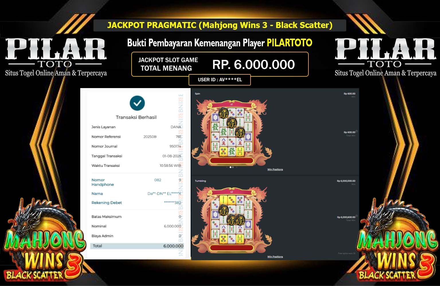 PILARTOTO JACKPOT PRAGMATIC MAHJONG WINS 3 - BLACK SCATTER Rp.6.000.000,- LUNAS