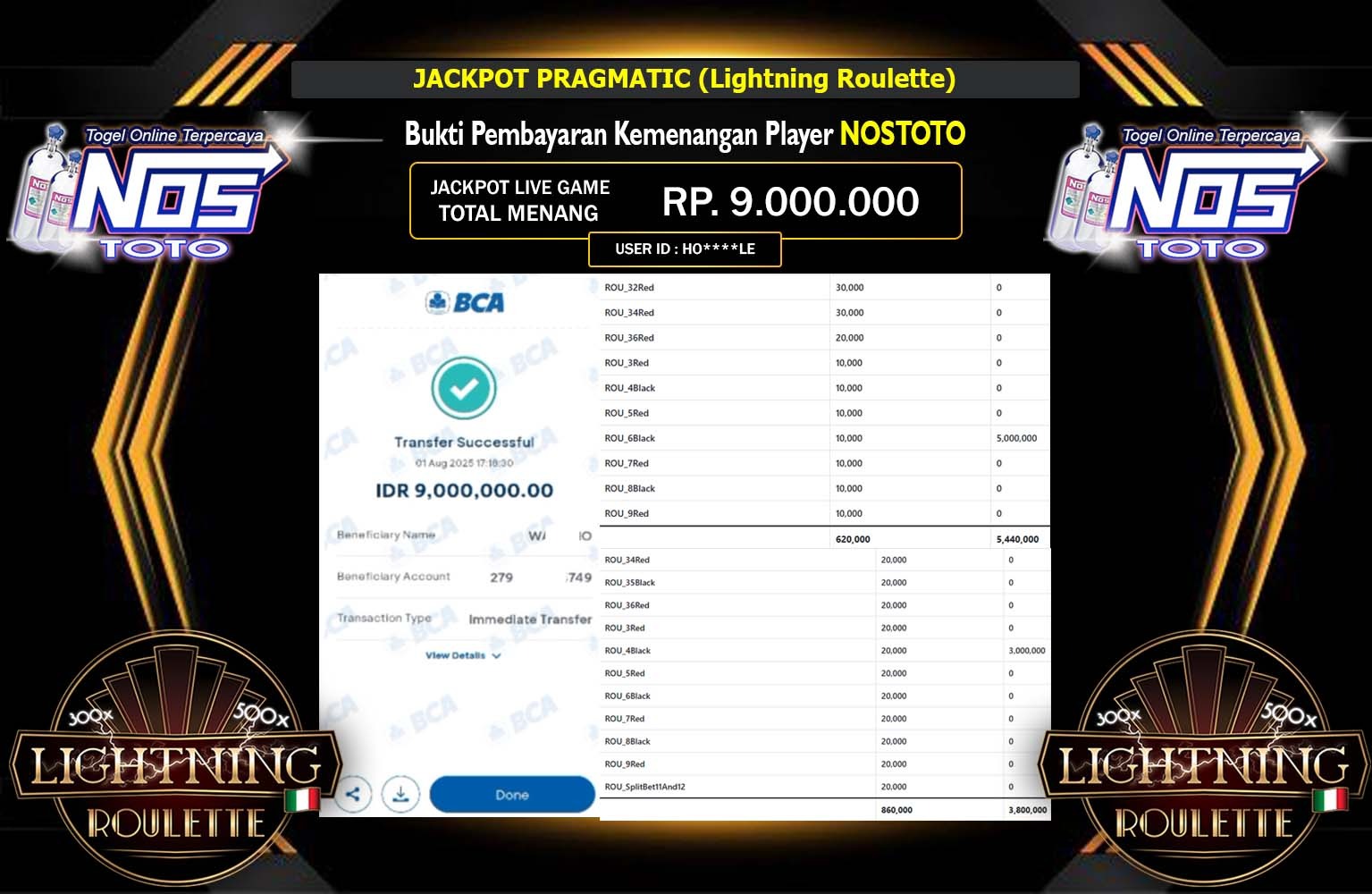NOSTOTO JACKPOT PRAGMATIC LIGHTNING ROULETTE Rp.9.000.000,- LUNAS