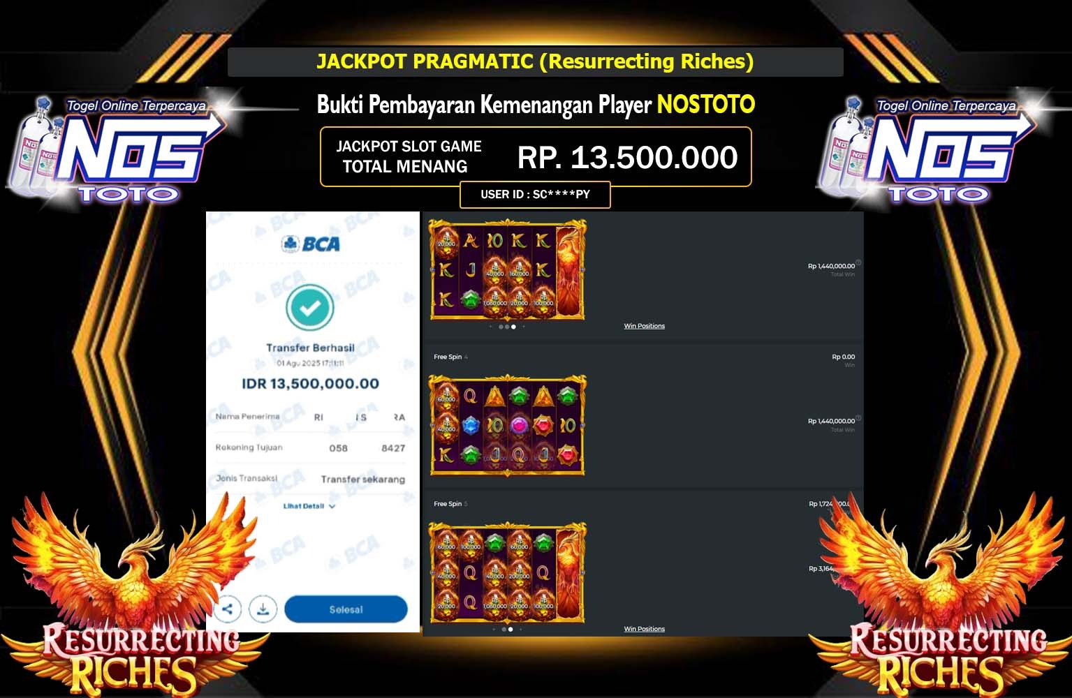 NOSTOTO JACKPOT PRAGMATIC RESURRECTING RICHES Rp.13.500.000,- LUNAS