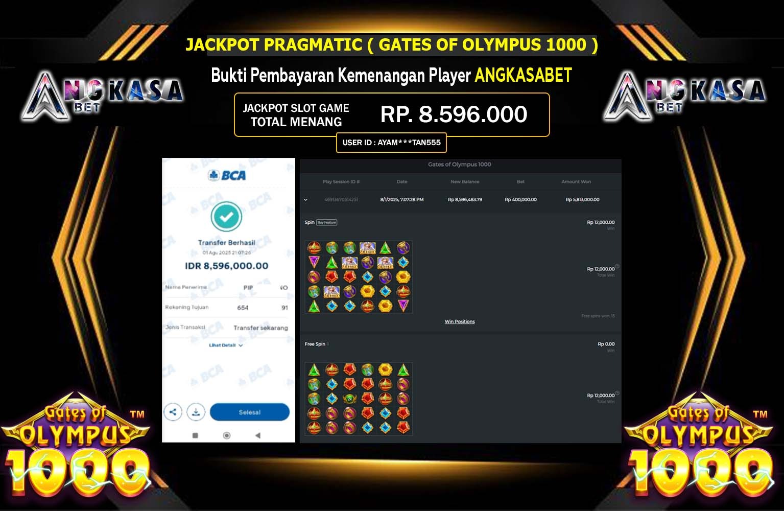 ANGKASABET JACKPOT PRAGMATIC GATES OF OLYMPUS 1000 Rp.8.596.000,- LUNAS