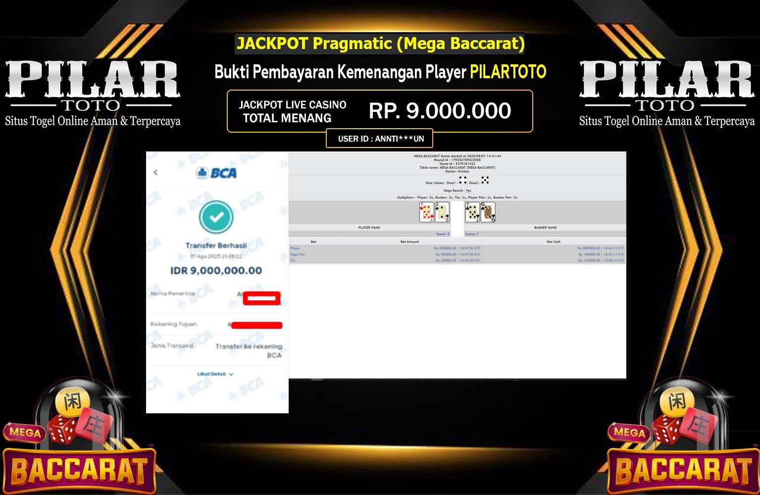 PILARTOTO JACKPOT PRAGMATIC MEGA BACCARAT Rp.9.000.000,- LUNAS