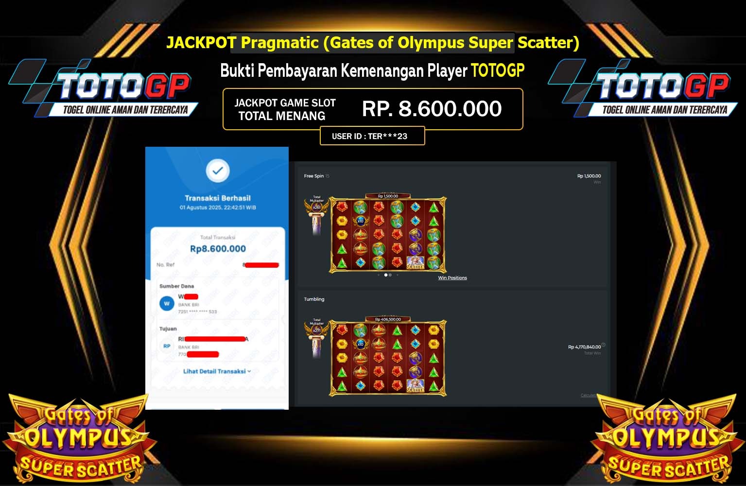 TOTOGP JACKPOT PRAGMATIC GATES OF OLYMPUS SUPER SCATTER Rp.8.600.000,- LUNAS