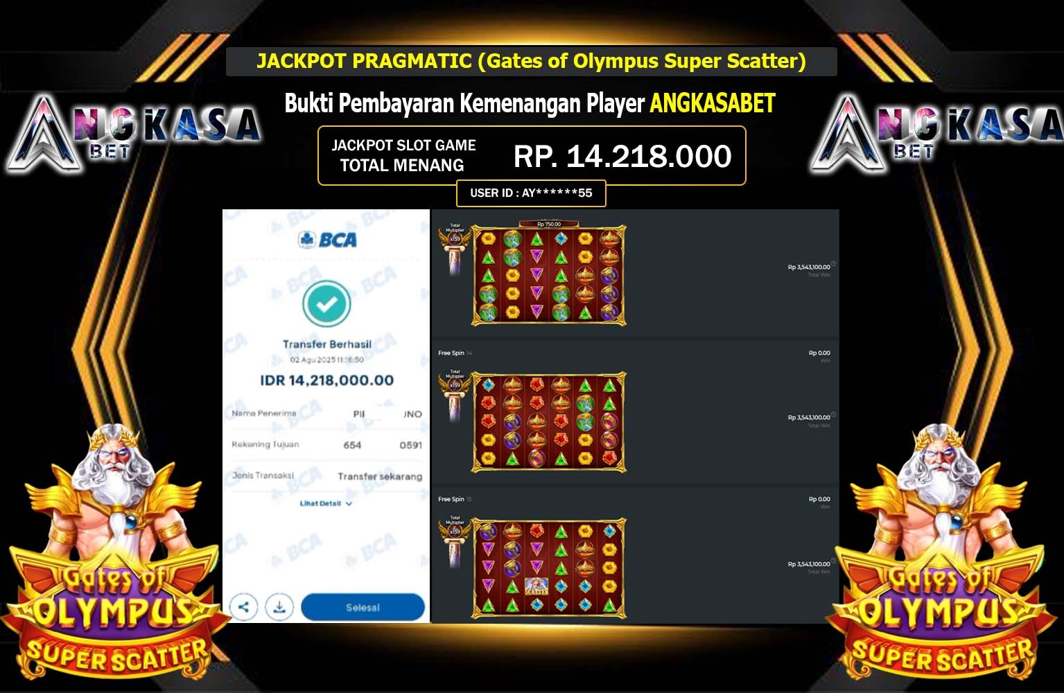 ANGKASABET JACKPOT PRAGMATIC GATES OF OLYMPUS SUPER SCATTER Rp.14.218.000,- LUNAS