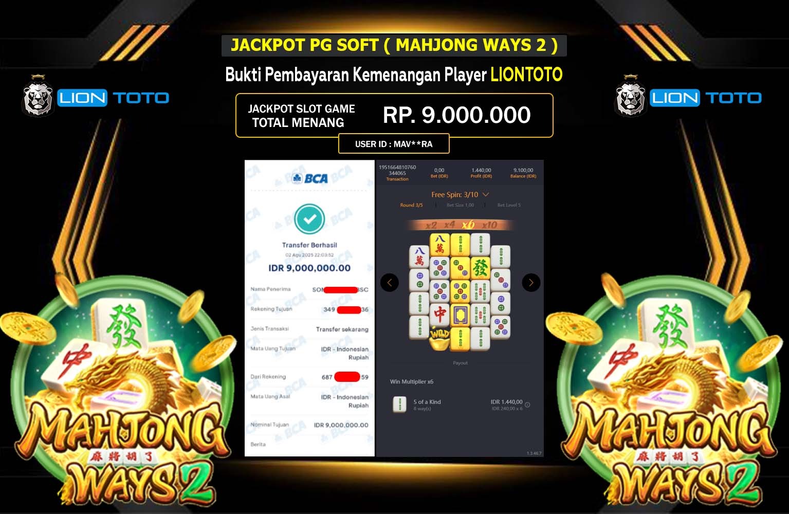LIONTOTO JACKPOT PG SOFT MAHJONG WAYS 2 Rp.9.000.000,- LUNAS