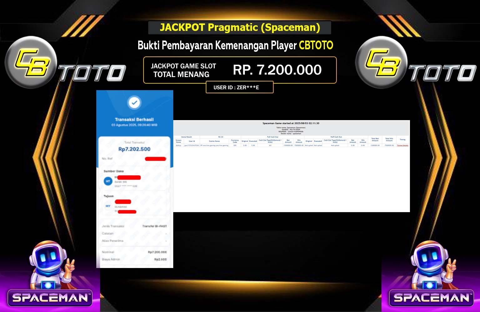 CBTOTO JACKPOT PRAGMATIC SPACEMAN Rp.7.200.000,- LUNAS